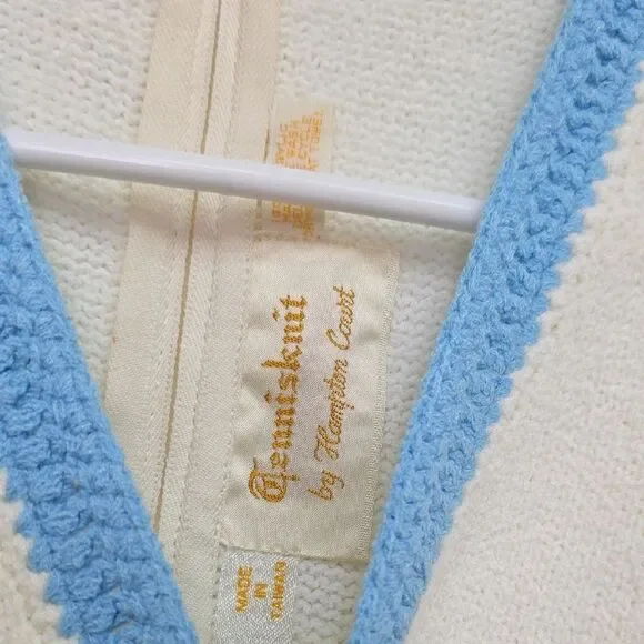 Vintage 1970s Hamton Court Tennis Skirt Cream/White And Blue Pleated Knitted NWT - Picture 4 of 10